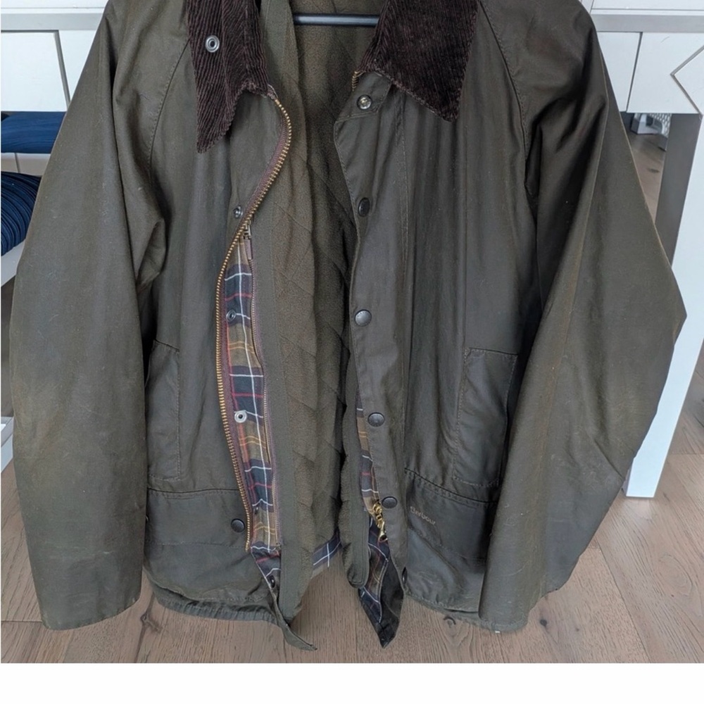 Barbour Olive Green Field Jacket with Plaid Lining
